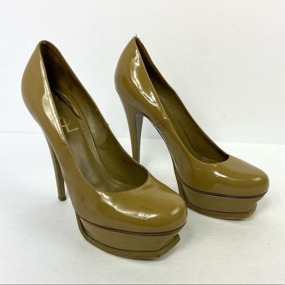 YSL Yves Saint Laurent Patent Leather Platform Pumps Size 8 YSL 5" Stiletto Heel - Picture 3 of 16